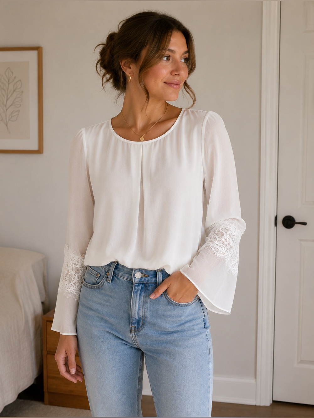 BCX White Blouse with Flowy Sleeves